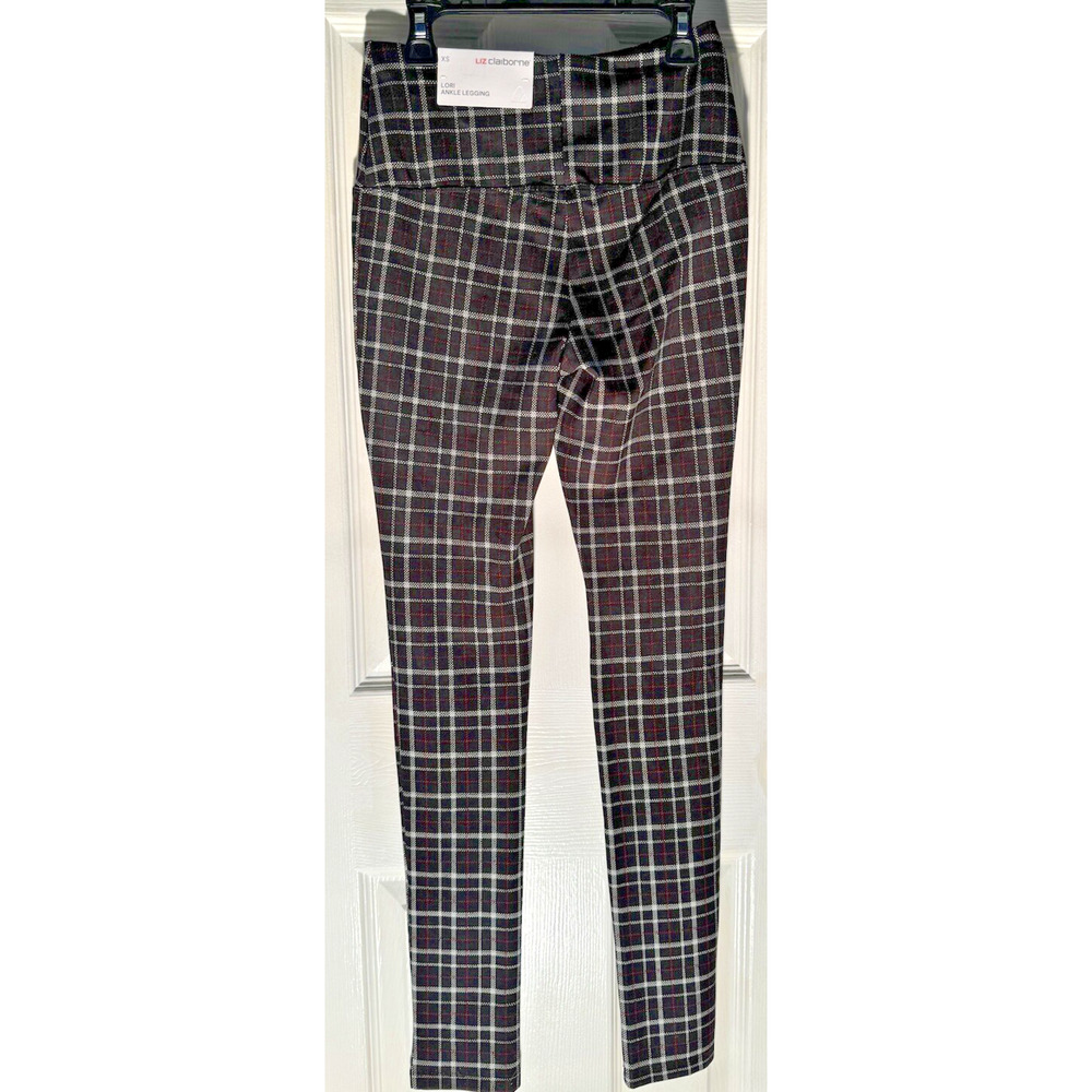 Liz Claiborne Ladies Black Plaid Leggings Size XS Tummy Panel Pull On